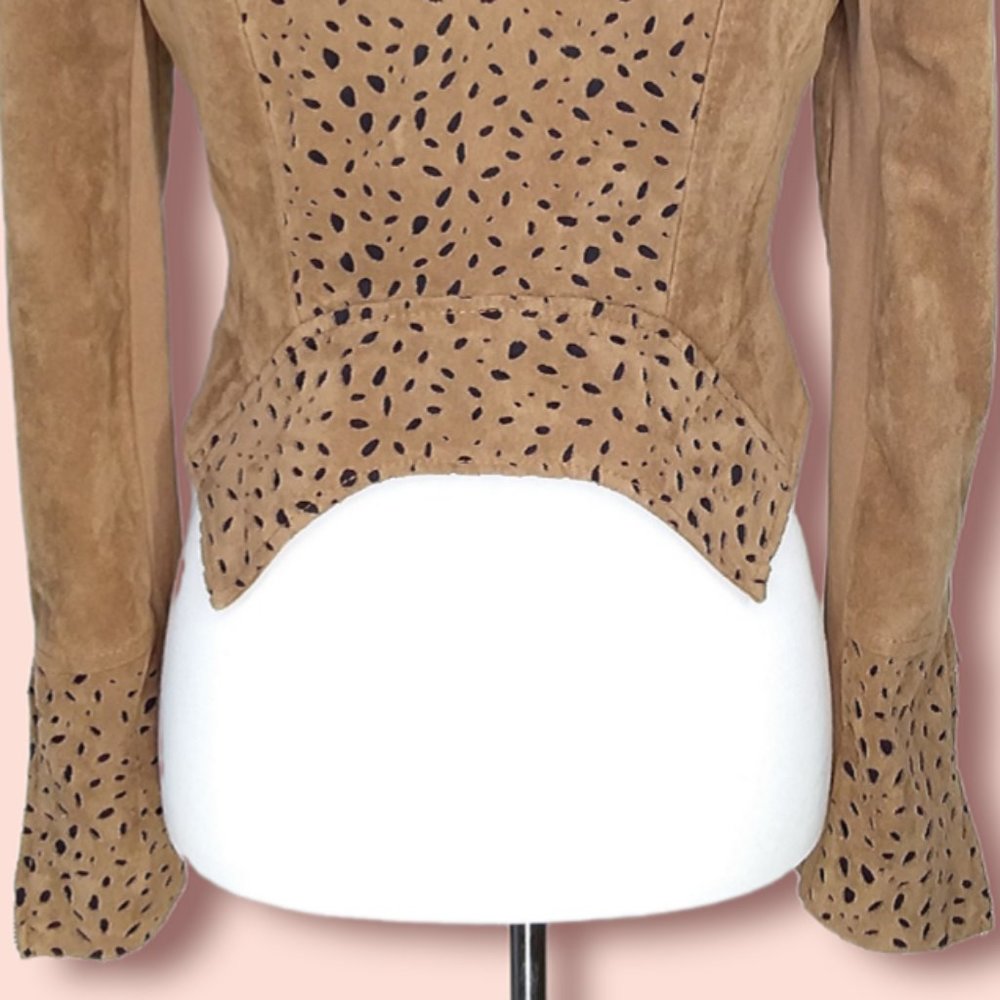 BCBGMaxAzria Skyler Faux Suede Cropped Moto Jacket Size Small Laser Cutouts - Picture 8 of 11